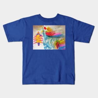 Unicorn Christmas Watercolour Painting Kids T-Shirt